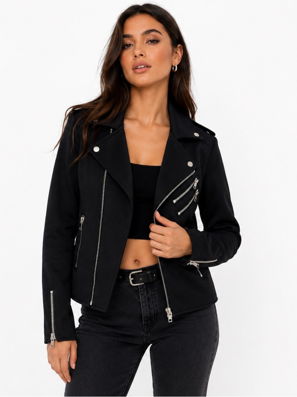 Rehab Black Moto Jacket Silver Zipper Biker Jacket Size Small